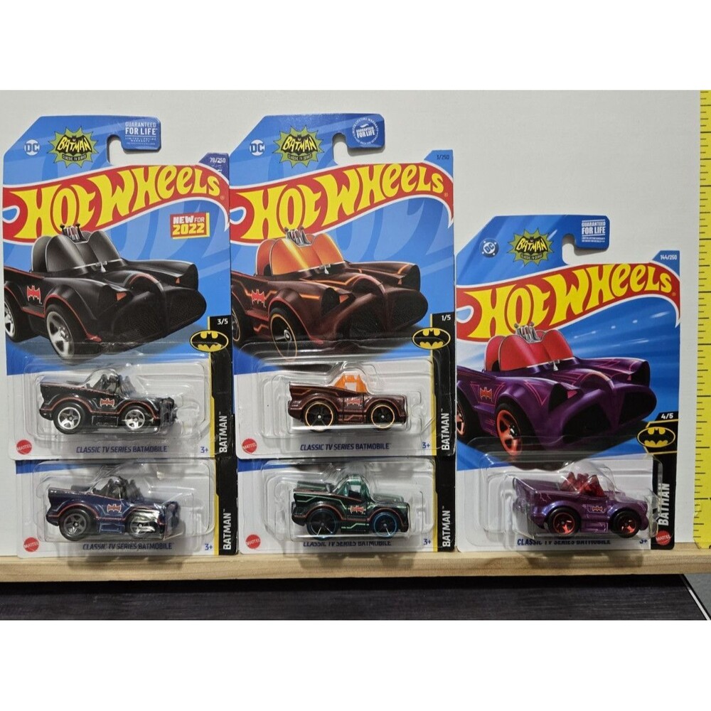 Hot Wheels Batman Tooned Batmobile 5-Colors Rainbow  Purple Red Green Navy Black